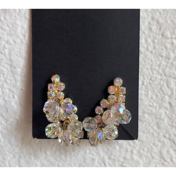 B29 Juliana Cha Cha Earrings Women Vintage AB Crystal Aurora Borealis Statement - Picture 1 of 12